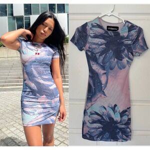Miaou Billie Mini Dress Women XS Blue Pink Floral Mesh UO Exclusive NWT SOLD OUT